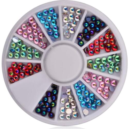 Chameleon Cat Eye Nail Studs 3D Nail Art Decorations In Wheel AB Flat Bottom Chrome Round Colorful Rhinestones UV Gel Polish