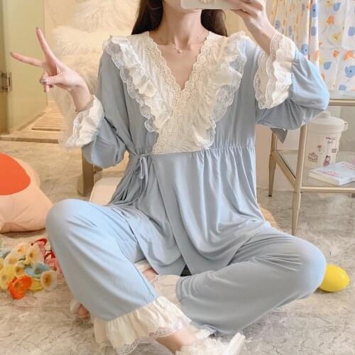 New Long Sleeve Pyjama Maternity Autumn Pregnancy Pijamas Women Sleepwear pyjama Set Modal Two Pieces Nursing Pajama