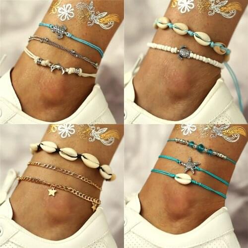New Fashion Bohemian Anklet Set For Women Dolphin Shell Star Anklets 2019 Bracelet On Leg Barefoot DIY Foot Jewelry Accessories
