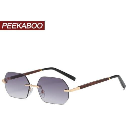 Peekaboo polygon ladies sunglasses rimless 2022 trendy octagonal frameless male sun glasses for men gradient lens blue green