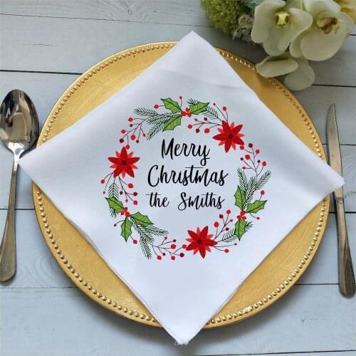 Personalized Family Napkins Christmas Napkins Holiday Party Custom Printed Dinner Guest Towels Merry Christmas Dinner Napkins