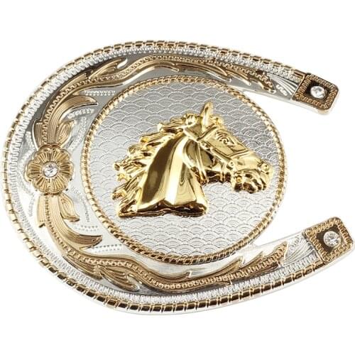 Equestrian Sports Gold Horse Belt Buckle Decorative Pattern Design Width 3.8cm Cowboy