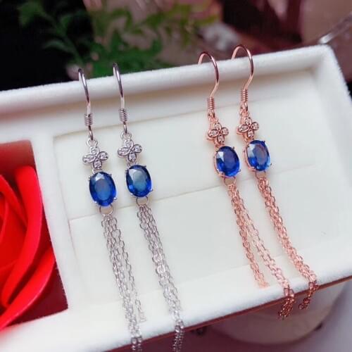 Sapphire earrings are recommended. Fashion front line. 925 Silver Natural Sapphire Lady Jewel Ear Nails