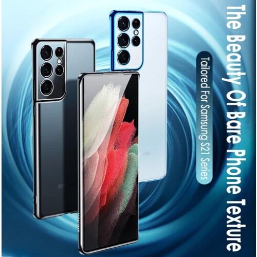 For Samsung Galaxy S21 Ultra Luxury Square Frame Plating Clear Phone Cases For Samsung S21 Plus S21 Frosted Silicone Cover Coque