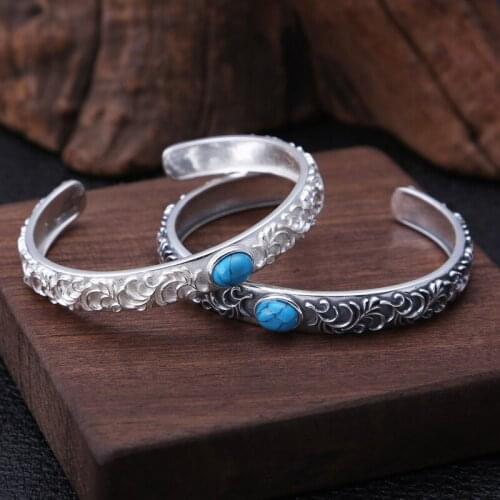 S925 pure silver ornaments Thai silver fashion simple popular eternal cane male ladies bangle bracelets with a gift