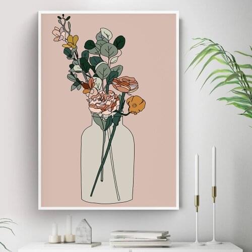 Self-adhesive Wallpaper Boho Style Minimalist Flower And Vase Botanical Wall Art Print Painting Poster Room Decoration