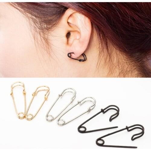 Trendy Unisex Punk Rock Style Safety Pin Ear Hook Stud Gold Hoop Earrings Exquisite Jewelry Making Gift for Women Men Findings