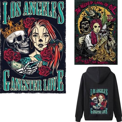 Skull Patches Iron-On Transfers Rose Women Heat Transfer DIY Applique T-Shirt Decal Patches Thermo Sticker Clothing Stripe Patch