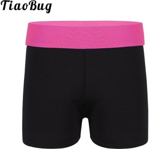 TiaoBug High Quality Child Girls Elastic Boy-cut Activewear Yoga Slim Fit Shorts Sports Gymnastics Workout Ballet Dance Shorts