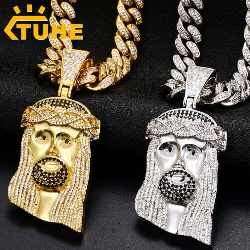 High Quality Big Jesus Necklace Pendant With Big Cuban Chain Gold Color Iced Out Cubic Zirconia Mens Hip Hop Jewelry Gift