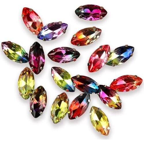 High quality Navette glass rhinestones with claws sewn on Navette, crystal stone Strass diamond base buckle wedding decoration