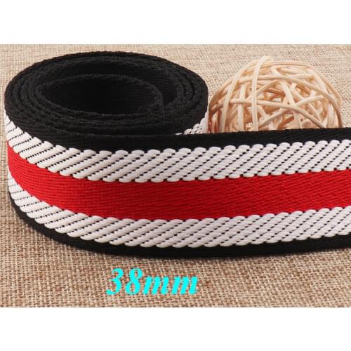 38MM Jacquard Webbing Bag Strap 1/2" Red White Striped Black Twill Bag Purse Straps Key Fob Webbing Camera Strap