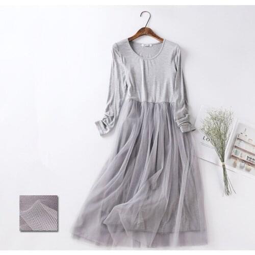 Casual New Night Dress Women Long Sleeve Nightgowns Female Modal Net Yarn Nightwear Spring Autumn Outer Wear Nightshirt