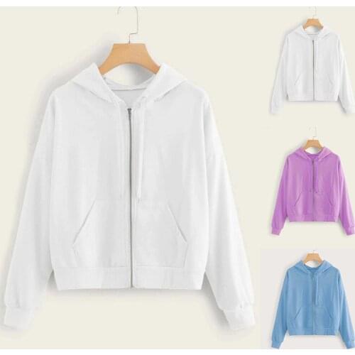 2021 Women Casual Solid Sweatshirt Long Sleeve Zipper Pocket Shirt Hooded Sweatshirt Tops Daily High Quality Comfy Sweatshirt