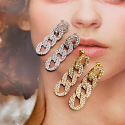 Chain zircon earrings female European and American French earrings earring retro Hong Kong style earrings