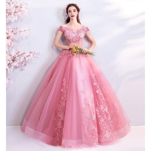 Quinceanera Dress 2021 Bean Pink Ball Gown 3D Flowers Princess Corset Lace Sparkles Sweet 16 Dresses Vestido De Debutante