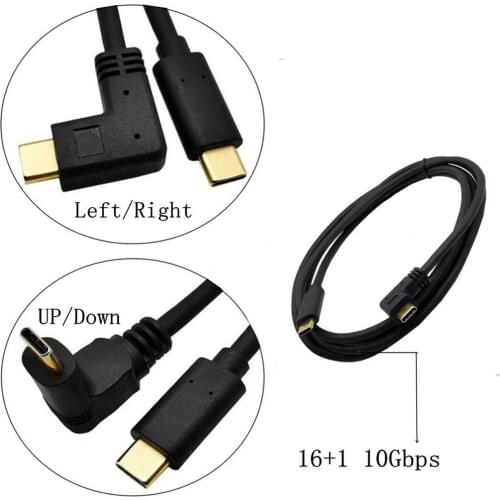 1pc USB Type C Cable 90 Degree USB Type C to Type-c USB 3.1 Cable Fast Charge Charging 3A Male to Male Adapter Cable Cord Gold