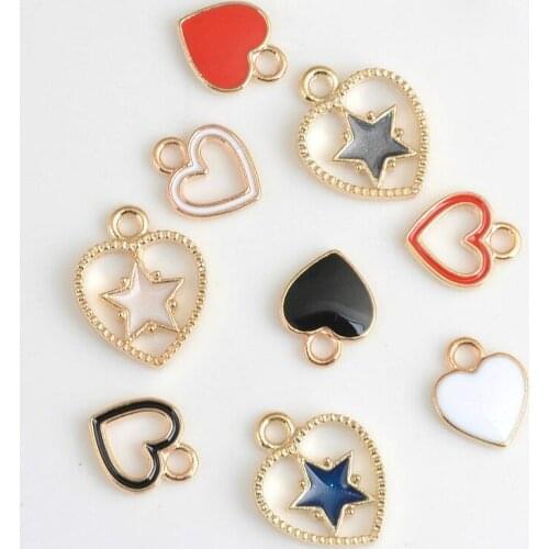 100pcs/lot Charms heart Oil-drop Jewelry,Gold plating Pendant enamel Charm for DIY Jewelry