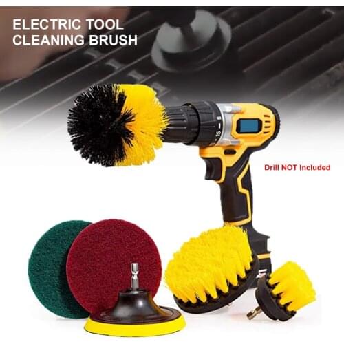 12Pcs Electric Scrubber Brush Drill Brush Kit Plastic Round Cleaning Brush For Carpet Glass 4'' Car Tires Nylon Brushes
