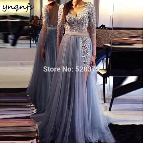 2 Piece Detachable/Removable Prom Dresses V Neck Sexy Backless Gray Bridesmaid Dresses 2018 YNQNFS PD116