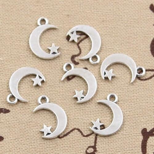 20pcs Charms Double Sided Moon Star 17x11mm Antique Making Pendant fit,Vintage Tibetan Bronze Silver color,DIY Handmade Jewelry
