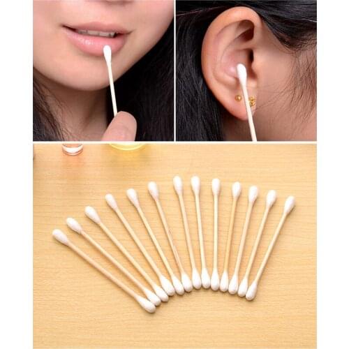 200pcs Wood Cotton Swab Cosmetics Permanent Makeup Health Medical Ear Jewelry Clean Sticks Buds Tip Wood Cotton Head Swab