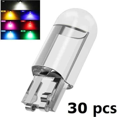 30pcs Car LED T10 W5W COB Reading Dome Lamp Marker Light Wedge Lights License Plate Bulbs 168 194 192 DC 12V White Red