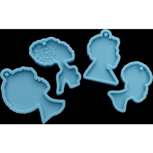 4 Styles Small Afro Lady Head Epoxy Resin Moulds Cute Girl Face Shape Keychain Molds For DIY Jewelry Pendants Making Molds