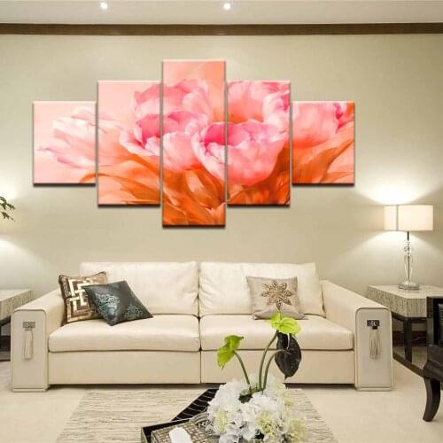 Abstract Pink Tulip Flowers bud Wall Art For Living Room Home Decor Canvas Pictures 5 Pieces petal Paintings HD Prints Posters