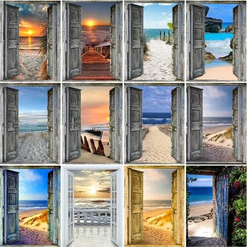 DIY 5D Diamond Painting Seaside Scenery Diamond Embroidery House Door Beach Cross Stitch Full Round drill Rhinestones art Decor