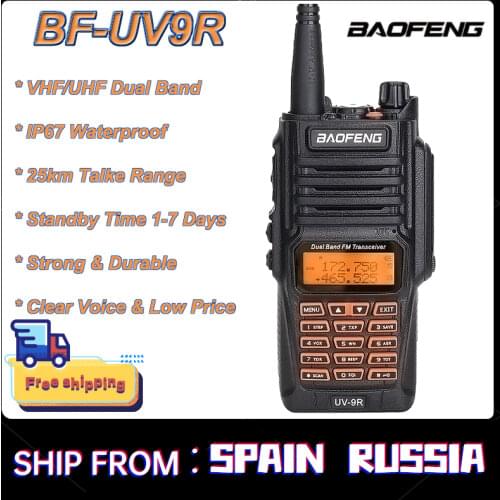 Baofeng UV-9R Plus IP67 Waterproof UHF/VHF Dual Band Handheld Walkie Talkie CB Radio Station Portable Ham Two Way Radio