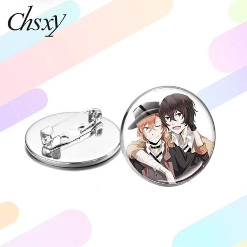 CHSXY Hot Sale Anime Bungou Stray Dogs Brooches Cartoon Figures Print Glass Cabochon Brooch Pin Bag Clothes Decoration Fans Gift