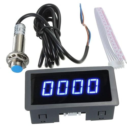 4 Digital LED Blue Tachometer RPM Speed Meter+Hall Proximity Switch Sensor NPN