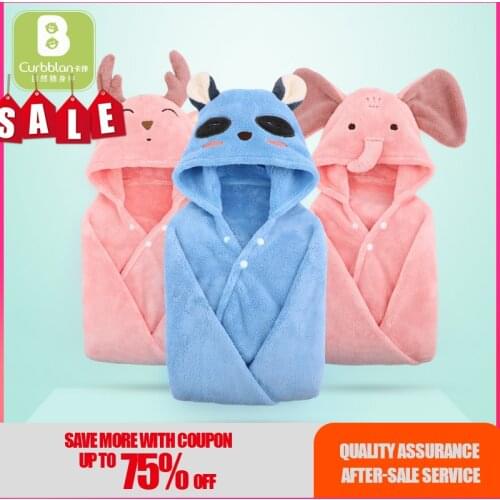 Curbblan Cartoon Embroidered Kids Bath Towel Hooded Baby Newborn Coral Fleece Children Towels Blanket Bathrobe Infant 85*150cm