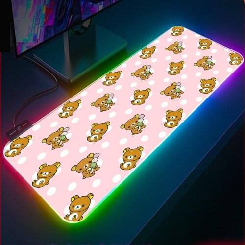 Kawaii Mouse Pad Bear RGB Pink Cool Gamer Gaming Accessories LED Laptop PC Pink Girl Keyboard Carpet Mat Anime Mousepad Desks