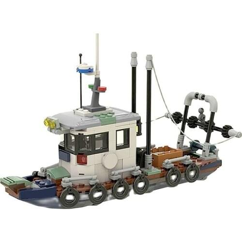 MOC Craft Fishing At Sea Boat Building Blocks Model Treasure Gem Chest Pirate Ship Mini Blocks Figure Bulk Educational Kids Toys