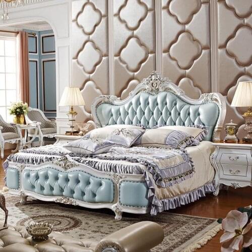 European style bed solid wood bed 1.8m double bed high box bed leather carved French princess bed luxury wedding bed 3021