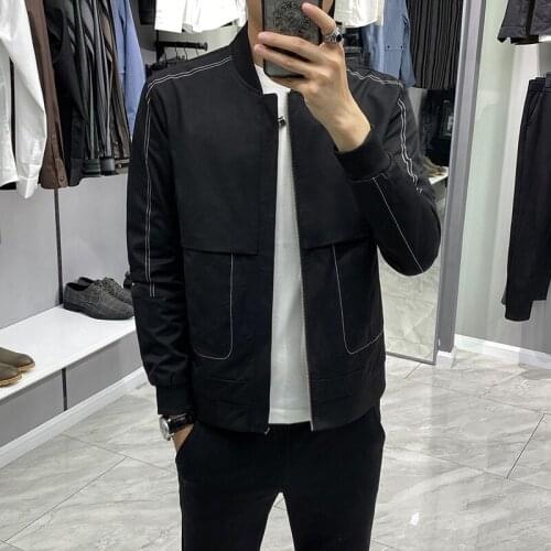 Spring Autumn Mens Short Casual Jacket Black Beige Long Sleeve Coat Outwear K1