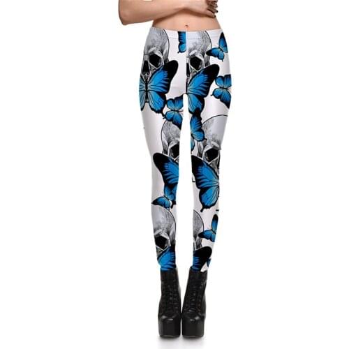 Leggings Fitness Womens Leggings Blue Flirtatious Butterfly Skull Stretch Digital Print Pencil Pants Trousers