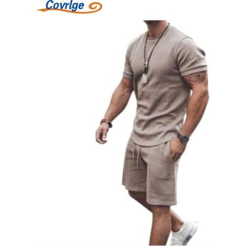 Covrlge Mens Sets Sports Daily Casual Simplicity Comfortable Hooded Casual Sports Short-sleeved Shorts Two-piece Suit MSX034