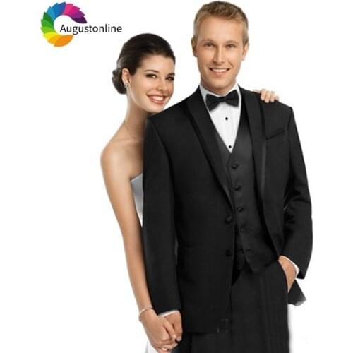 Men Suits For Wedding Black Bridegroom Groom Groomsmen Custom Made Tuxedo Slim Fit Formal Best Man Prom Blazer Jacket+Pants+Vest