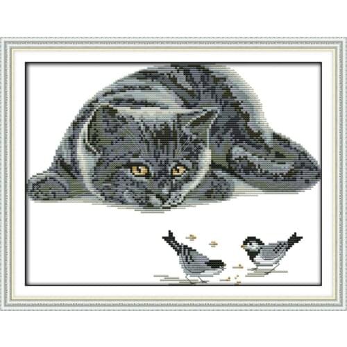 The curious cat (2) cross stitch kit 14ct 11ct pre stamped canvas embroidery DIY handmade needlework