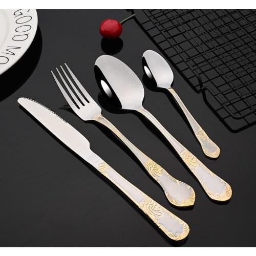 Gold Royal Court Stainless Steel Dinnerware Cutlery Set Dinner Silverware Kitchen Home Knife Fork Spoon Flatware Tableware Set