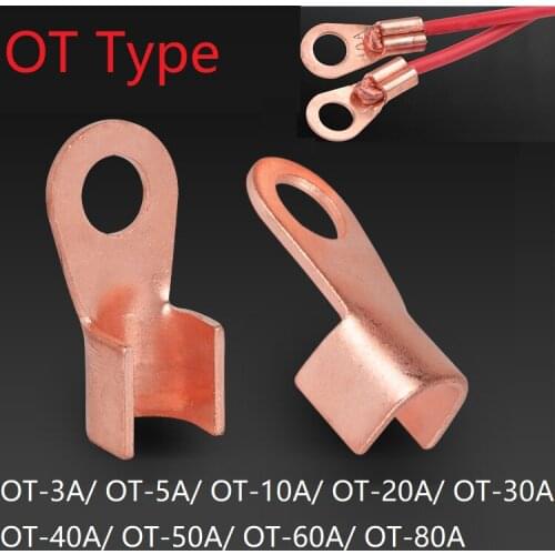 OT Type 3A 5A 10A 20A 30A 40A 50A 60A 80A Wire Terminal Red Copper Bare Nose Lugs Crimp Open Mouth Cable End Connector Splice
