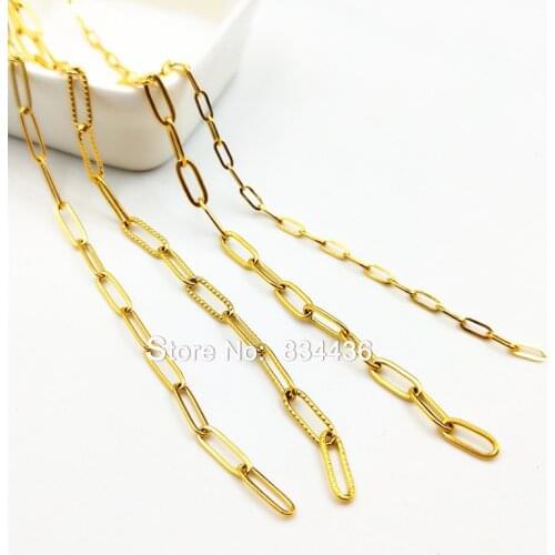 5-20 Meters 2.6-4mm Width Flat Round Ellipse Stainless Steel Gold Tone Rolo Link Chain For DIY Jewelry Women Necklace Making