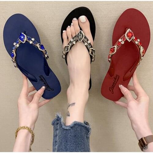 Summer Woman Shoes Woman Summer Fashion Rhinestones Flat Flip Flops Sandals indoor outdoor Beach Slippers Lady Footwear qq689