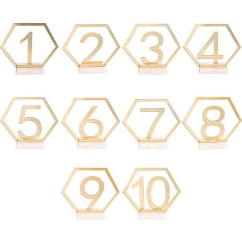 Hexagon Table Number Signs for Wedding Party Decor Silver Gold Acrylic Number Birthday Geometric Table Seat Card Roman Numerals