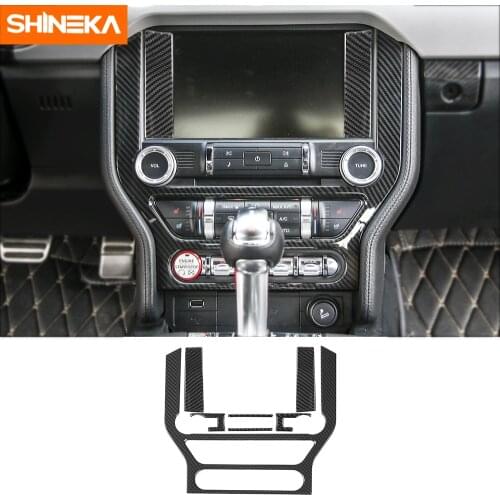 SHINEKA Interior Mouldings For Ford Mustang 2015+ Carbon Fiber Car Center Control Panel AC CD Covers Stickers For Ford Mustang