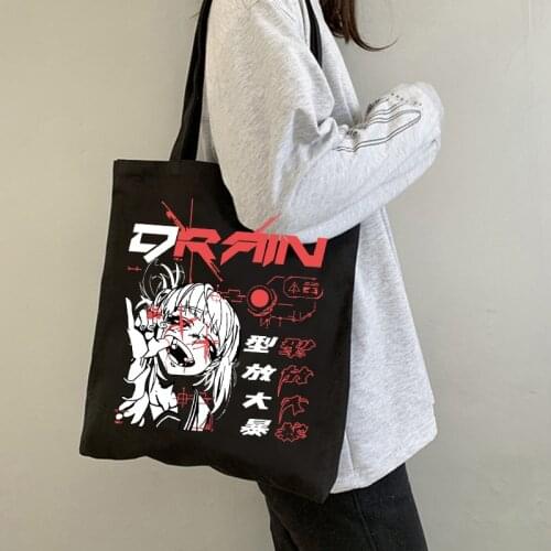 90s Goth Gothic Shopping Bag Graphic Tote Harajuku Shopper Bag Women Canvas Shoulder Bag Female Ulzzang Funny Eco Large-capacity