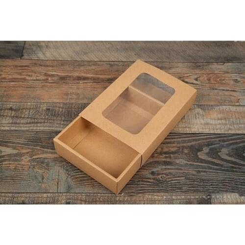 30pcs Vintage Kraft Cardboard Boxes With Clear Window DIY Craft Paper Paking Box Toy Jewelry Handmade Soap Box Drawer Style